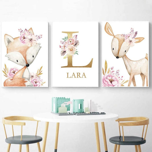 Set tablouri canvas cu nume copil personalizabil LITTE FOX