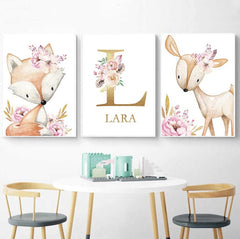 Set tablouri canvas cu nume copil personalizabil LITTE FOX