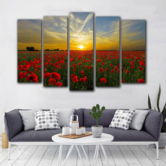 Tablou multicanvas camp cu maci POPPY FIELD