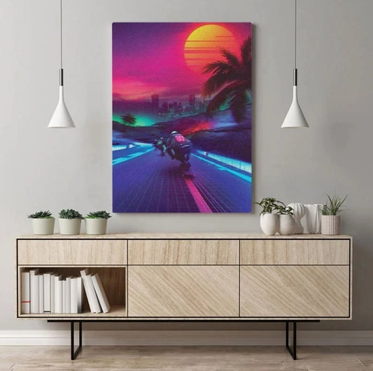 Tablou canvas neon bike MIDNIGHT OUTRUN