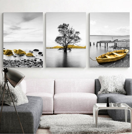 Set tablouri canvas peisaj detaliu auriu GREY AND GOLD NATURE