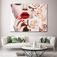 Tablou canvas buze rosii trandafiri RED LIPS ROSES