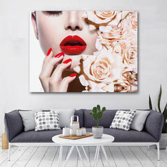 Tablou canvas buze rosii trandafiri RED LIPS ROSES