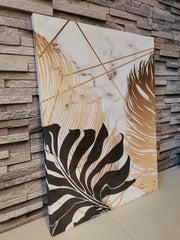 Set tablouri canvas marmura nuante de auriu si negru design interior modern decorare living dormitor shinning leaf black and gold
