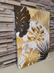 Set tablouri canvas marmura nuante de auriu si negru design interior modern decorare living dormitor shinning leaf black and gold