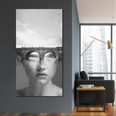 Tablou canvas dubla expunere pod portret abstract modern BRIDGE WOMAN 2