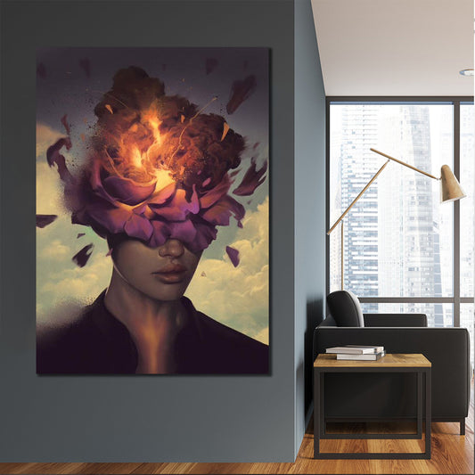 Tablou canvas portret abstract modern femeie cu fata de flori EXPLOSION FLOWER WOMAN