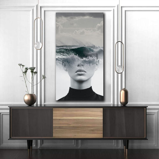 Tablou canvas dubla expunere portret mare abstract modern WAVES WOMAN