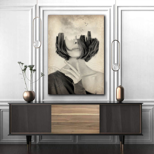 Tablou canvas dubla expunere portret visator POSTCARD WOMAN