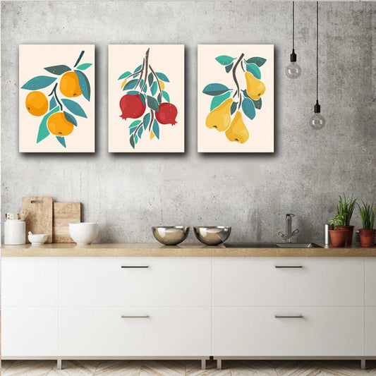 Set 3 tablouri canvas bucatarie minimaliste fructe 2