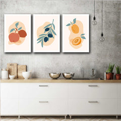 Set 3 tablouri canvas bucatarie minimaliste fructe si legume