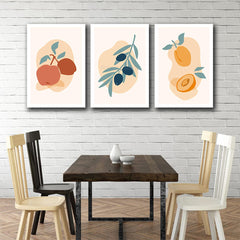Set 3 tablouri canvas bucatarie minimaliste fructe si legume