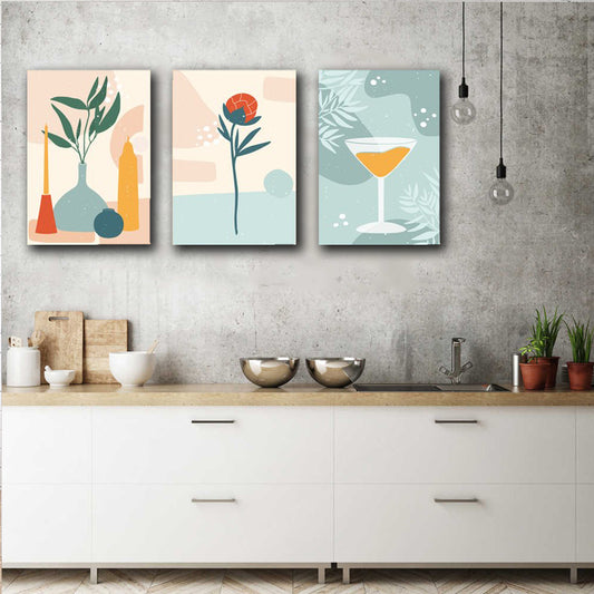 set 3 tablouri canvas bucatarie minimaliste cocktail