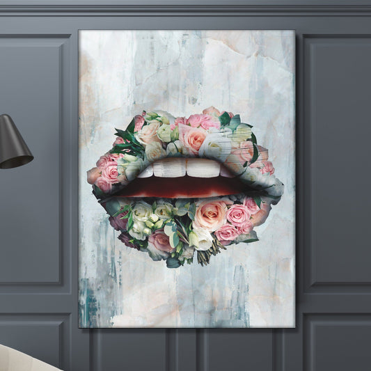 Tablou Canvas living abstract modern buze flori Design interior colorat Decoratiuni casa dormitor panza canvas rama de lemn - Flower Lips