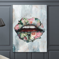 Tablou Canvas living abstract modern buze flori Design interior colorat Decoratiuni casa dormitor panza canvas rama de lemn - Flower Lips