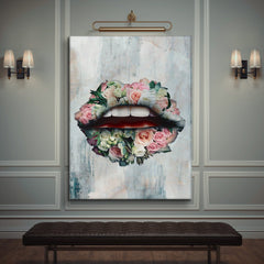 Tablou Canvas living abstract modern buze flori Design interior colorat Decoratiuni casa dormitor panza canvas rama de lemn - Flower Lips