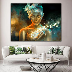 Tablou canvas machiaj colorat neon Golden Makeup