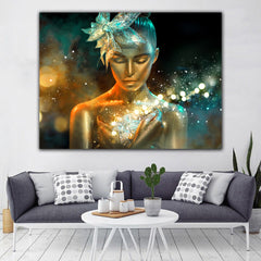 Tablou canvas machiaj colorat neon Golden Makeup