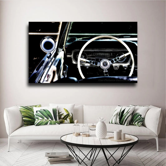 Tablou canvas masini retro OLD MUSTANG STEERING WHEEL