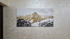 Tablou peisaj munte abstract auriu si alb decoratiuni casa design interior living panza canvas fabricat in romania GOLDEN MOUNTAIN SINGLE PANEL