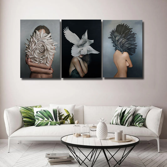 set Tablouri Canvas Moderne Elegant femei flori gri decorare living Design interior decoratiuni casa dormitor Panză Canvas GREY PASSION