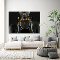 Tablou canvas portret femeie black and gold CLOCK WOMAN