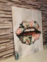 Tablou Canvas living abstract modern buze flori Design interior colorat Decoratiuni casa dormitor panza canvas rama de lemn - Flower Lips