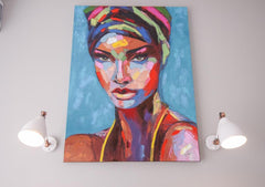 Tablou canvas femeie africana cu turban portret abstract modern colorful AFRICAN ART WOMAN MUSE AORA