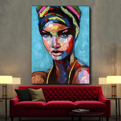 Tablou canvas femeie africana cu turban portret abstract modern colorful AFRICAN ART WOMAN MUSE AORA