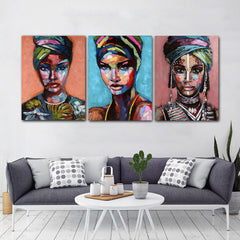 Set tablouri canvas arta africana COLORFUL ART AFRICAN MUSE