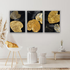 Set 3 tablouri canvas moderne flori si frunze MODEL 47