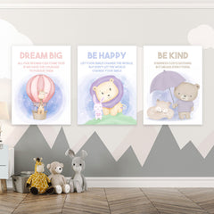 Set tablouri pentru camera copiilor insipationale DREAM BIG BE HAPPY BE KIND BE BRAVE BE YOURSELF FRIENDSHIP