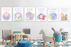 Set tablouri pentru camera copiilor insipationale DREAM BIG BE HAPPY BE KIND BE BRAVE BE YOURSELF FRIENDSHIP