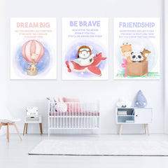 Set tablouri pentru camera copiilor insipationale DREAM BIG BE HAPPY BE KIND BE BRAVE BE YOURSELF FRIENDSHIP