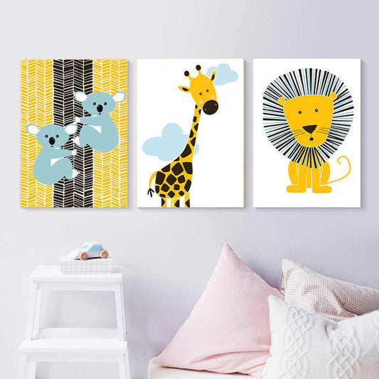 Set tablouri canvas pentru copii animale galben YELLOW FRIENDS