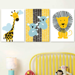 Set tablouri canvas pentru copii animale galben YELLOW FRIENDS