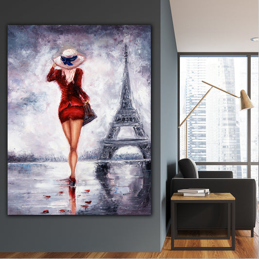 Tablou Lady in Paris femeie sexy si turnul Eiffel fashion design modern decorare dormitor sau birou panza canvas si sasiu de lemn walldecor