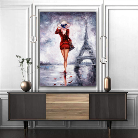 Tablou Lady in Paris femeie sexy si turnul Eiffel fashion design modern decorare dormitor sau birou panza canvas si sasiu de lemn walldecor