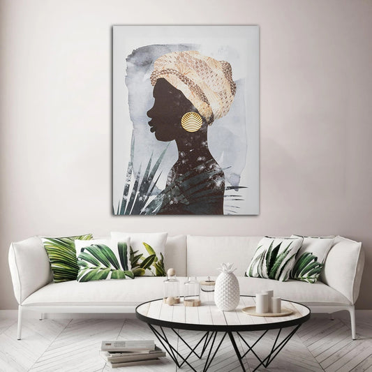 Tablou panza femei africana portret abstract modern negru si auriu design interior decoratiuni living dormitor fabricate in Romania MADIRA