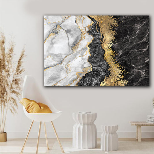 Tablou canvas marmura negru si auriu model abstract moural fine art desing interior modern decorare living dormitor black and gold marble