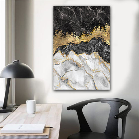 Tablou canvas marmura negru si auriu model abstract moural fine art desing interior modern decorare living dormitor black and gold marble