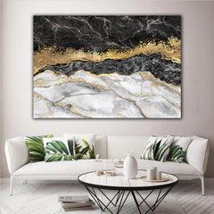 Tablou Canvas Marmură Negru și Auriu Model Abstract, Design Modern Living sau Dormitor, Panză Premium, Calitate Superioară, Walldecor