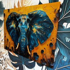 Tablou canvas cu elefant albastru presarat cu accente aurii
