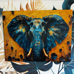 Tablou canvas cu elefant albastru presarat cu accente aurii