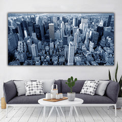 Tablou canvas peisaj oras New York privit de sus alb-negru zgarie nori