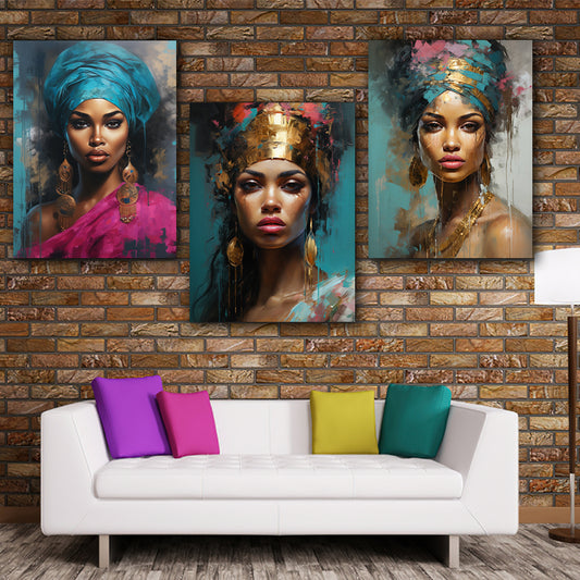 Set tablouri canvas femei africane portret abstract culori vii pentru o camera de vis sau desing living modern fabricat in romania walldecor
