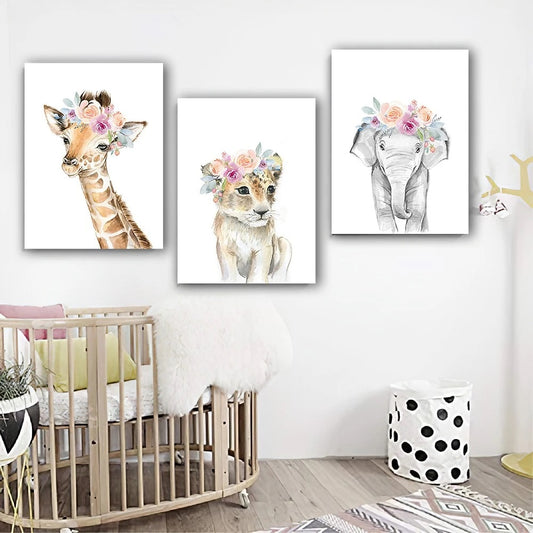 Set tablouri canvas pentru copii animale florale FLOWER ANIMALS FRIENDS