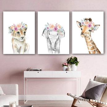 Set tablouri canvas pentru copii animale florale FLOWER ANIMALS FRIENDS