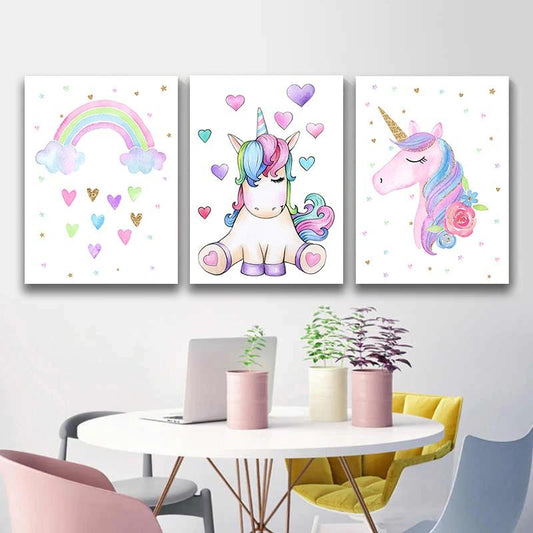 Set tablouri canvas pentru copii unicorni COLORFUL UNICORNS