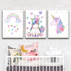 Set tablouri canvas pentru copii unicorni COLORFUL UNICORNS